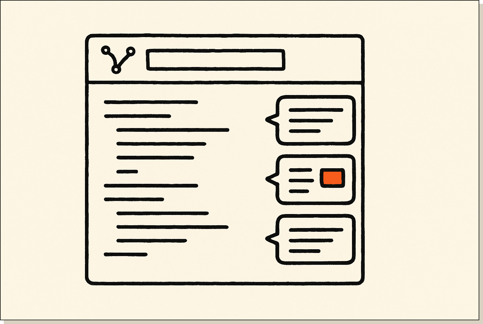 What Claude on a PR looks like in practice: scoped comments threaded into the review tab. A pull request page with three stacked review comments, one tagged with a small orange marker indicating an automated reviewer