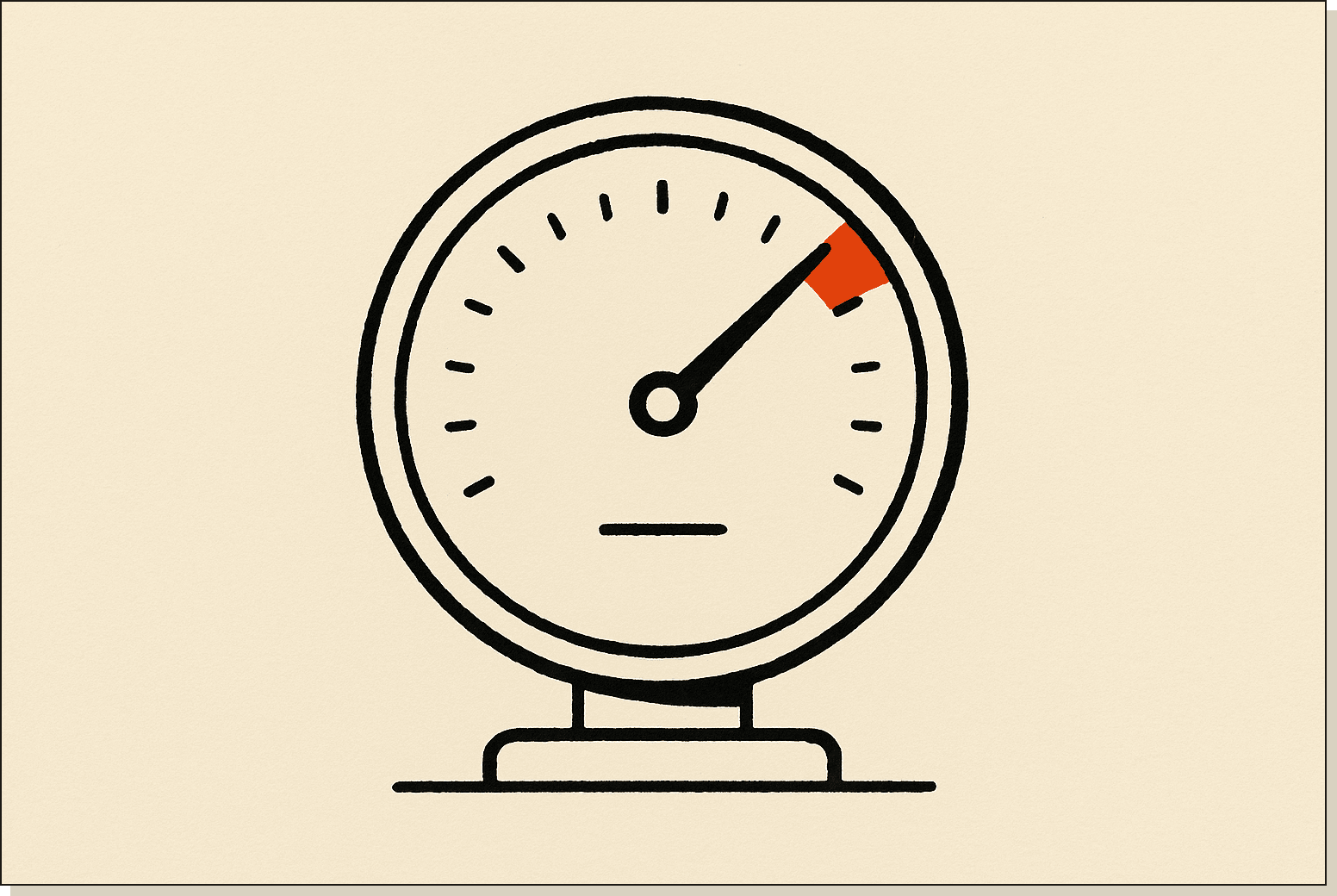 The gauge that decides when your session pauses. The trick is to stop dancing on the red zone. A simple gauge with the needle nearly touching the orange upper-limit zone