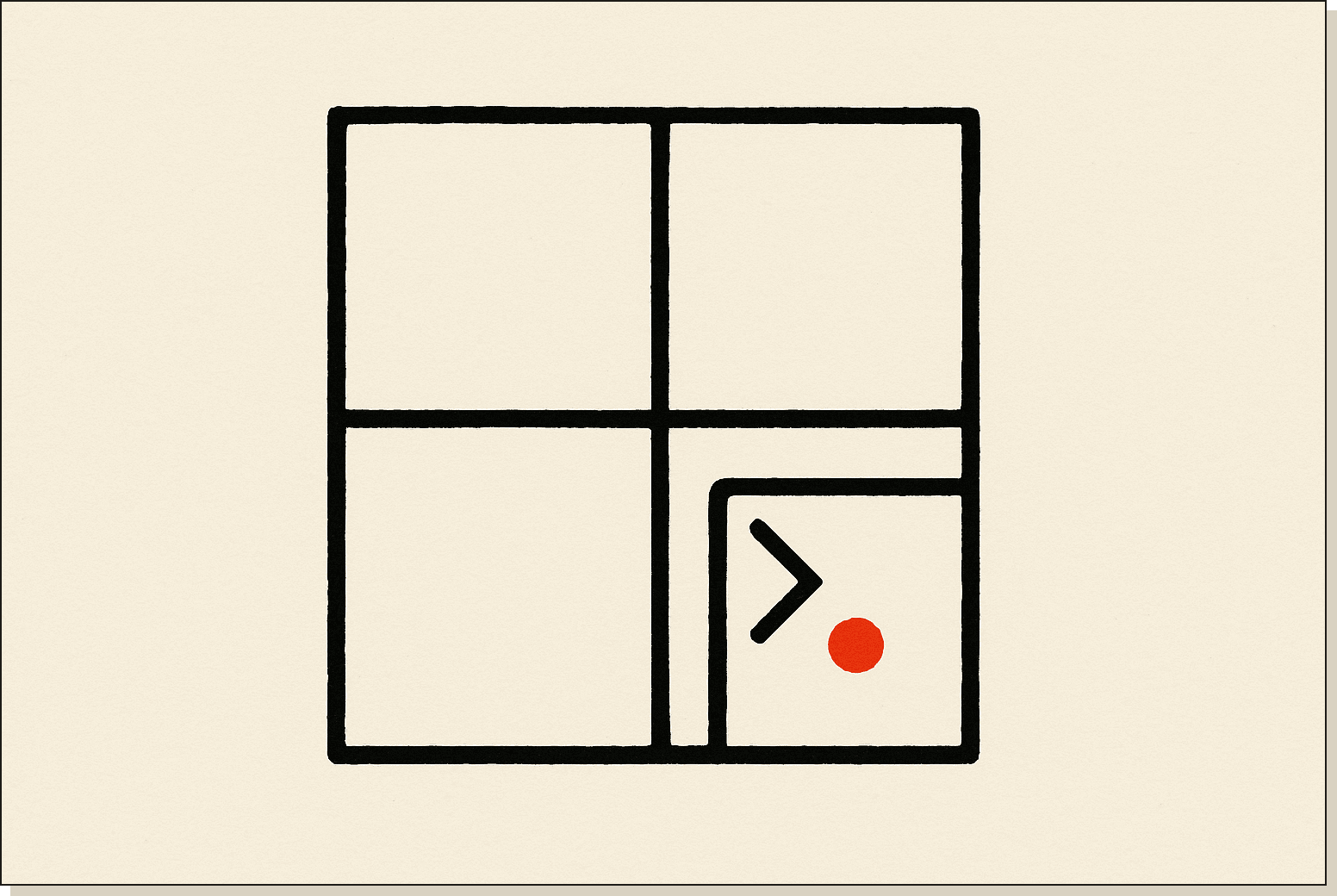 Two real install paths, one PATH gotcha. The five-minute version starts here. A small four-pane Windows logo with a terminal cursor opening inside one pane and a single orange dot inside the cursor