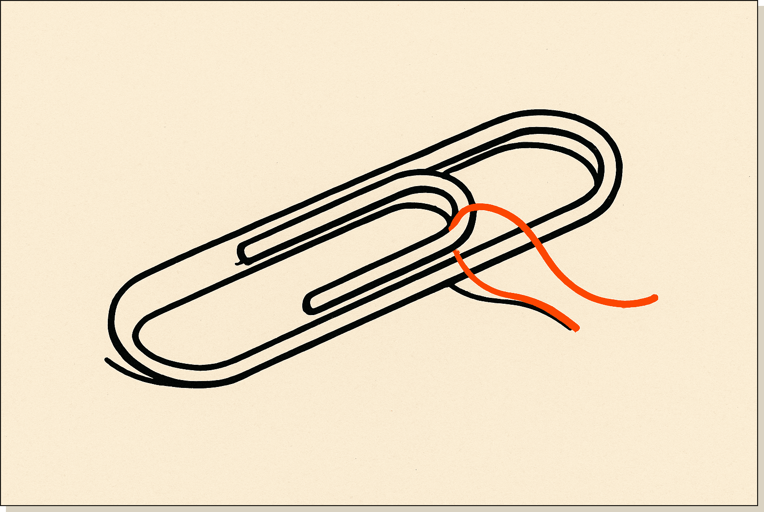 The icon does the talking. The question is whether the agent under it pays the subscription. A single stylised paperclip on a desk with a thin orange thread looping through one of its curves