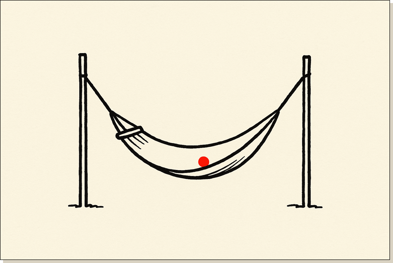 The argument in one image. You don't out-grind people who out-leverage you. A small hammock strung between two thin posts with a single orange dot on the curve