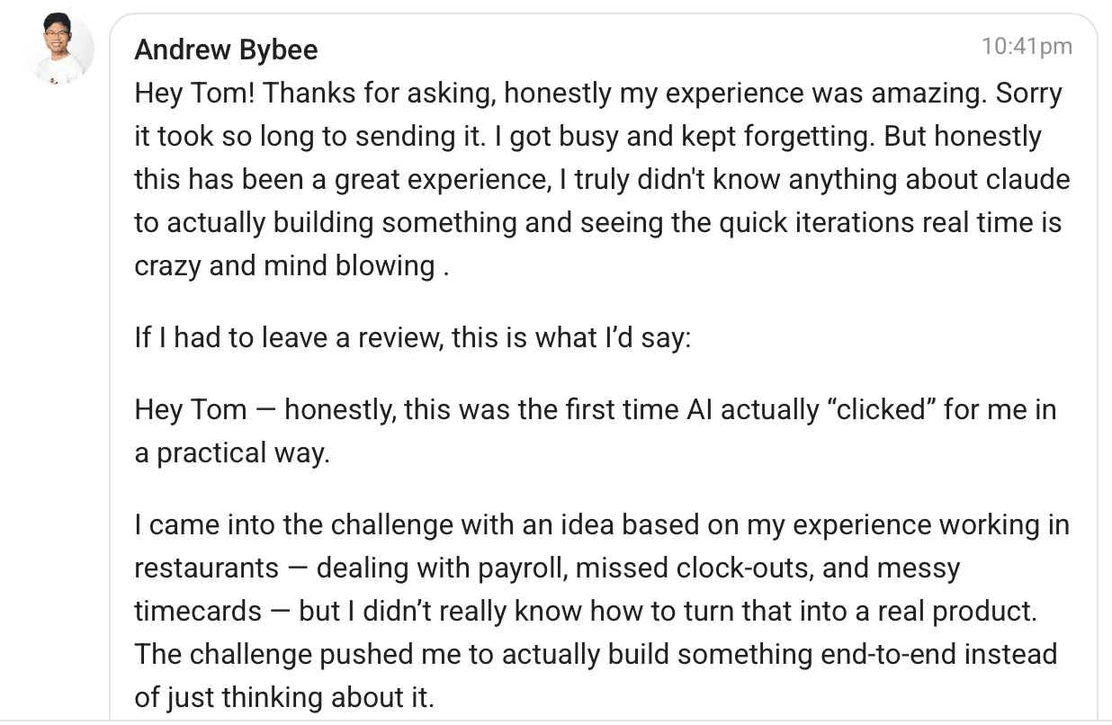 Andrew, on the Claude Code Challenge
