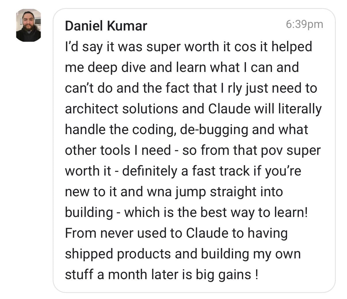 Daniel, on the Claude Code Challenge