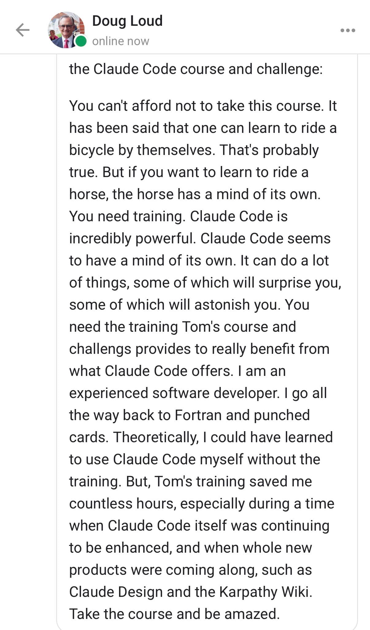 Doug, on the Claude Code Challenge